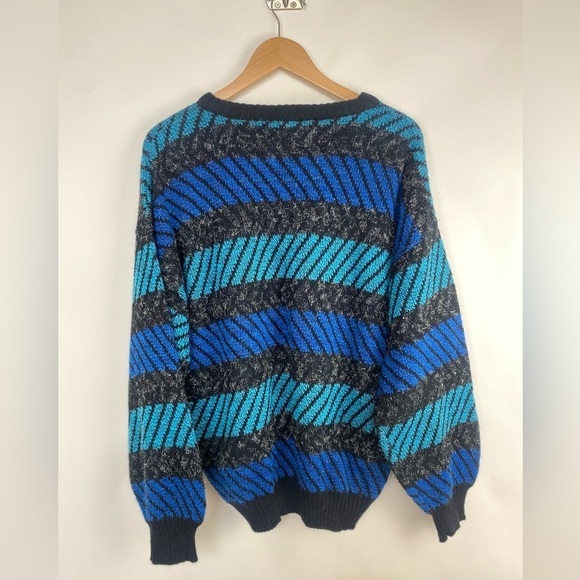 Pronto Uomo Geometric Soft Wool Blend Striped Sweater Blue Men’s Medium Italy‎ - Picture 13 of 13